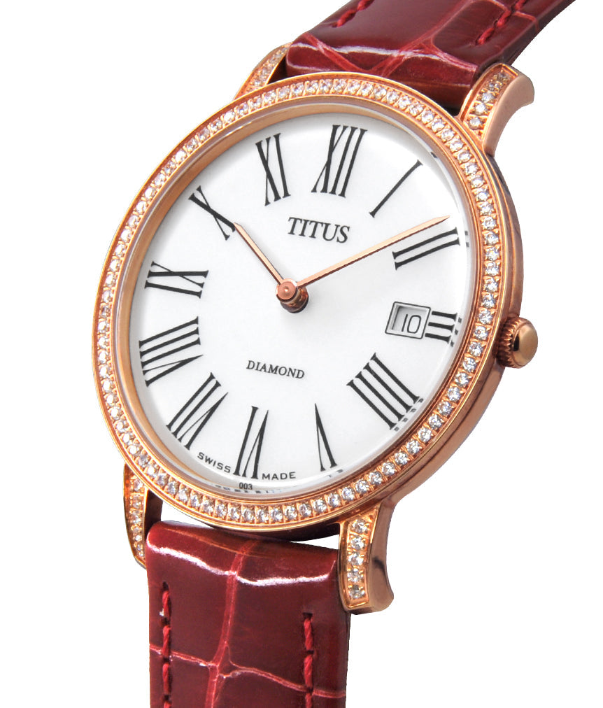 Fair Lady瑞士製兩針日期顯示鱷魚皮鑽石錶 W06-02751-003