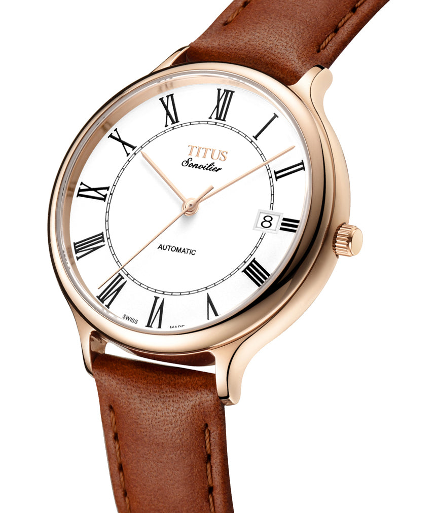 Sonvilier三針日期顯示瑞士製自動機械皮革腕錶 W06-03060-003