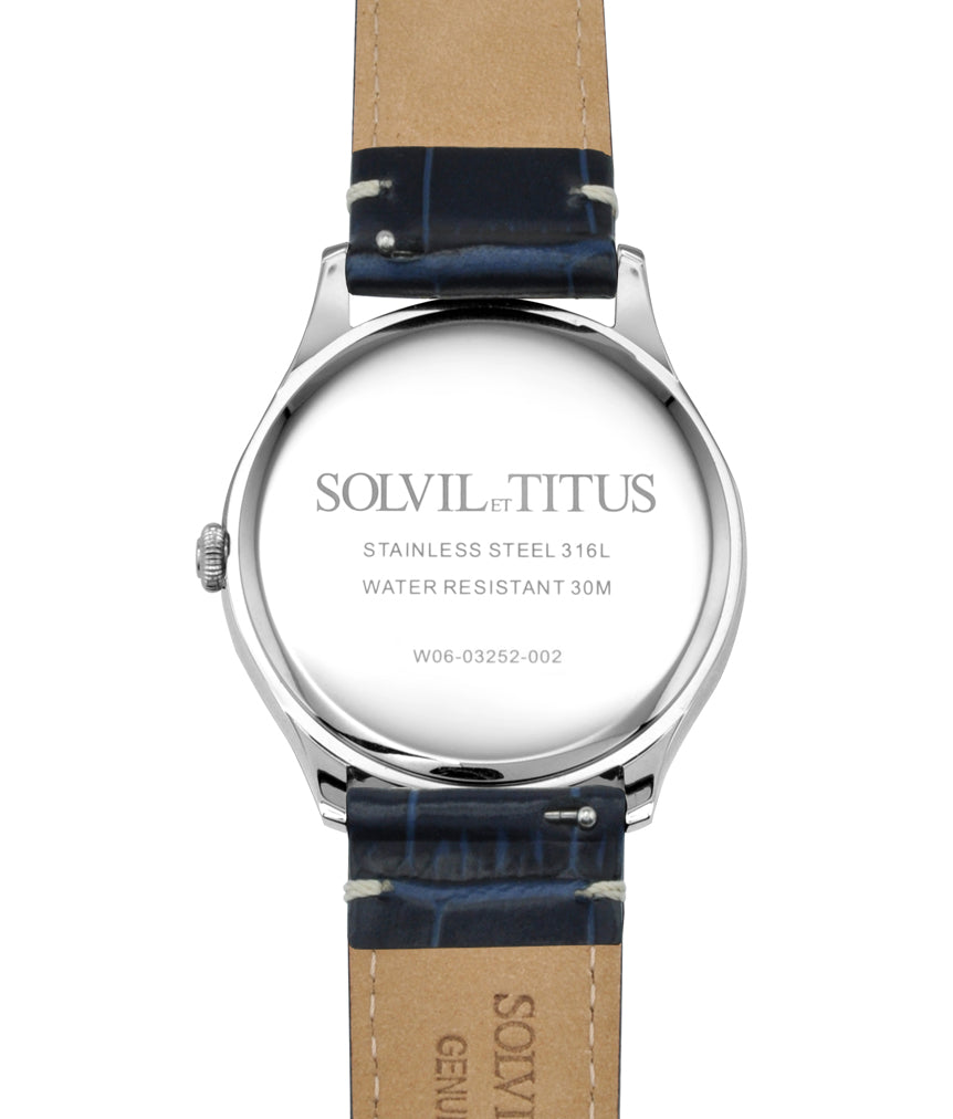 Classicist三針日期顯示石英皮革腕錶 W06-03252-002