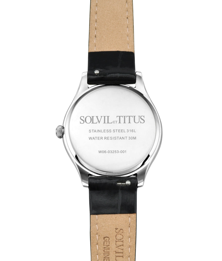 Classicist三針日期顯示石英皮革腕錶 W06-03253-001