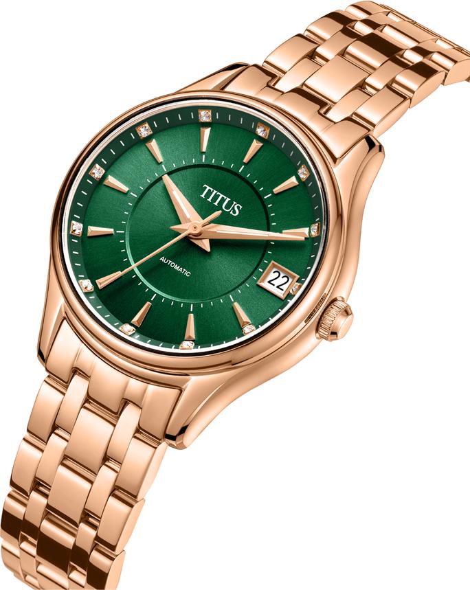 Exquisite三針日期顯示自動機械不鏽鋼腕錶 W06-03274-004