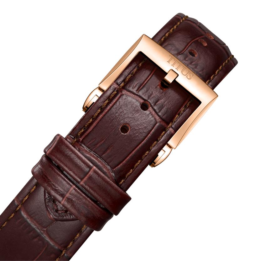 Exquisite三針日期顯示自動機械皮革腕錶 W06-03273-003