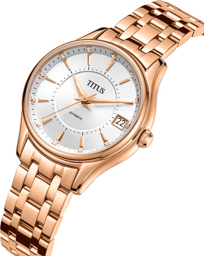 Exquisite三針日期顯示自動機械不鏽鋼腕錶 W06-03274-003