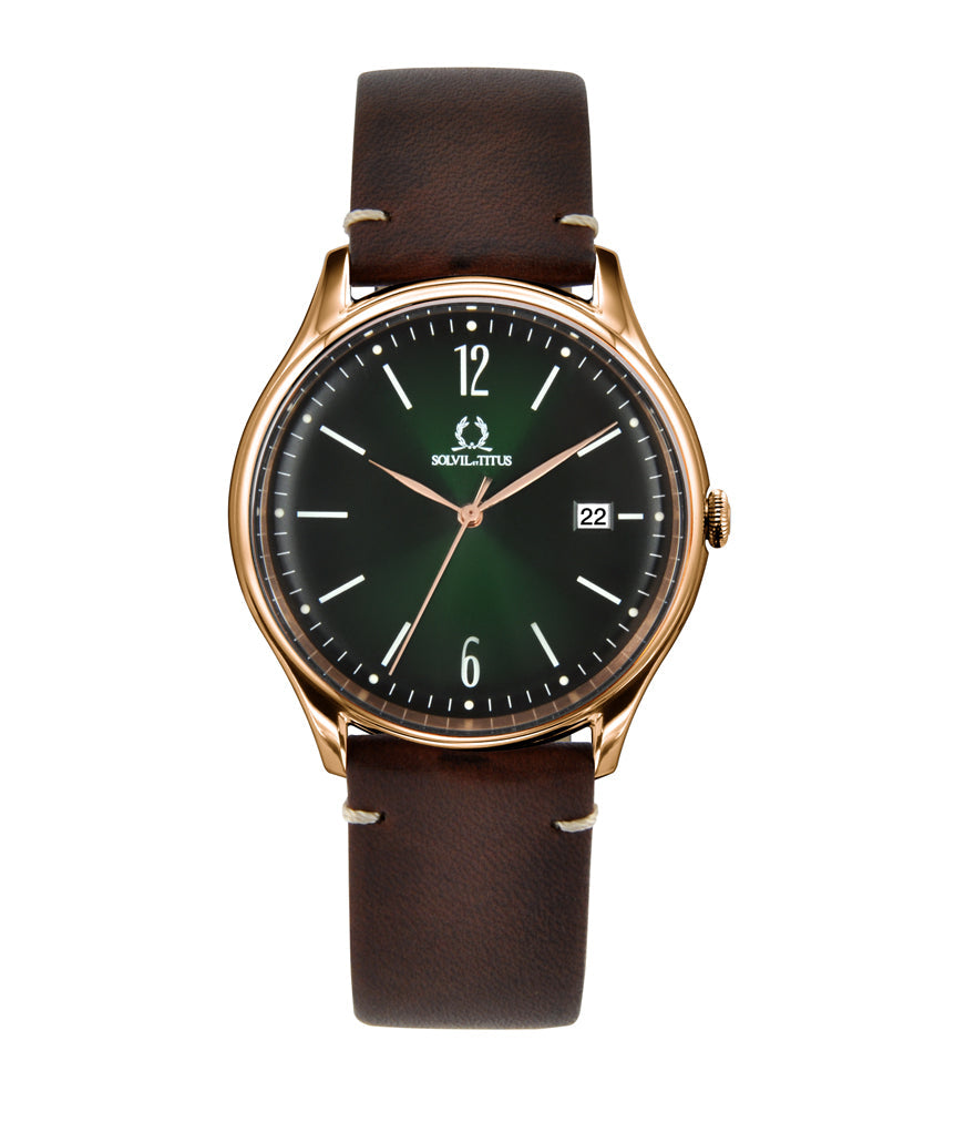 Classicist三針日期顯示石英皮革腕錶 W06-03252-005