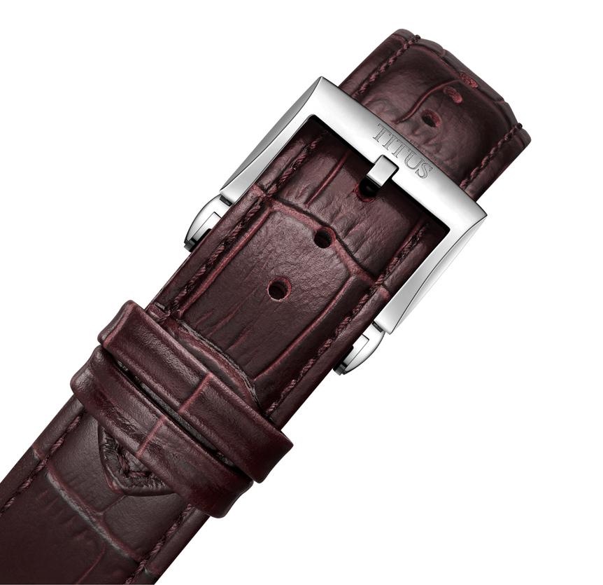 Exquisite三針日期顯示自動機械皮革腕錶 W06-03273-002