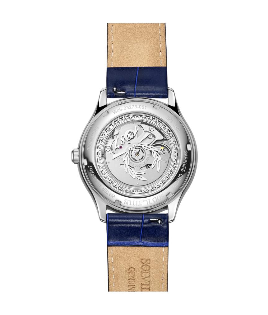 Exquisite三針日期顯示自動機械皮革腕錶 W06-03273-001