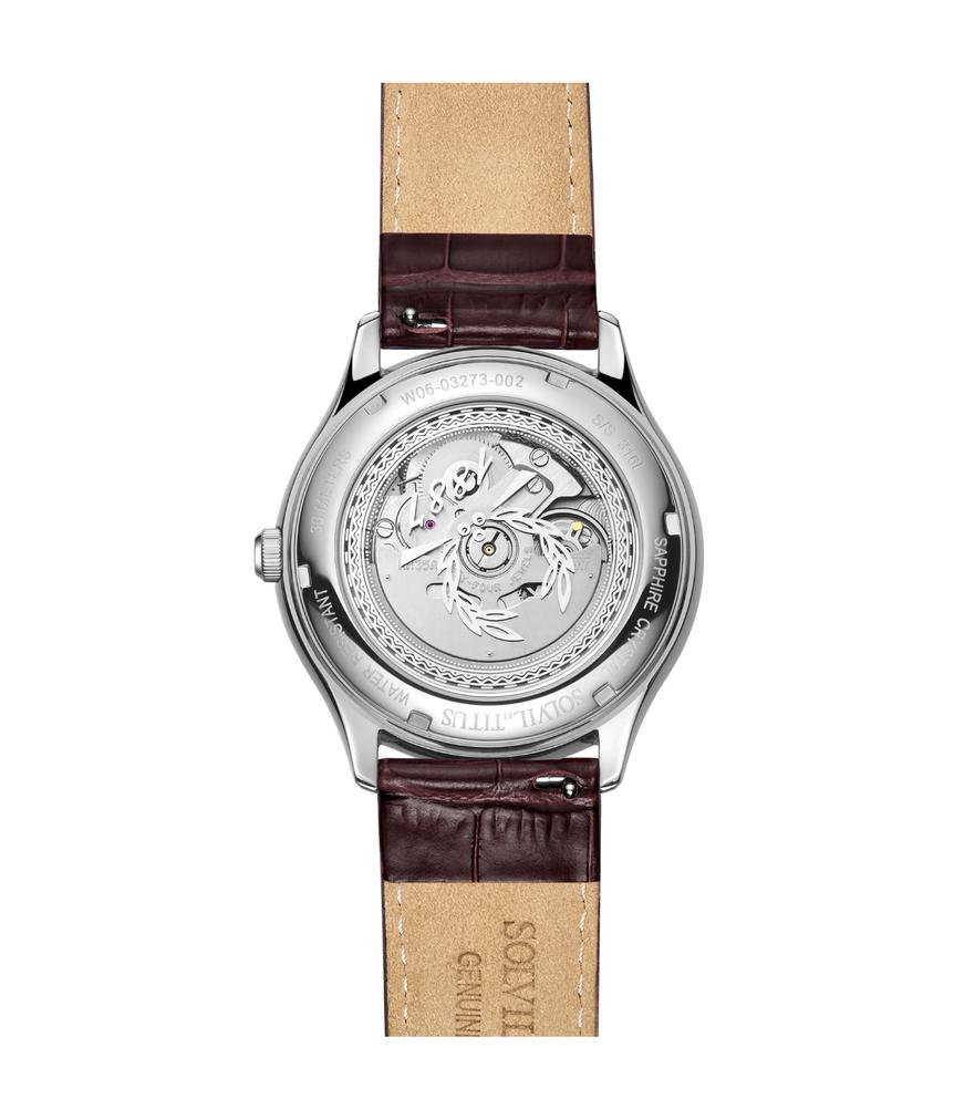 Exquisite三針日期顯示自動機械皮革腕錶 W06-03273-002