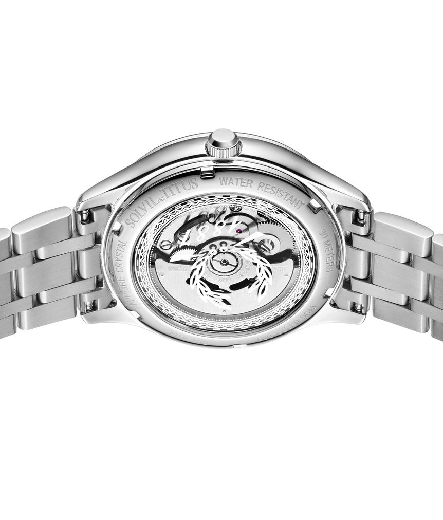 Exquisite三針日期顯示自動機械不鏽鋼腕錶 W06-03272-001