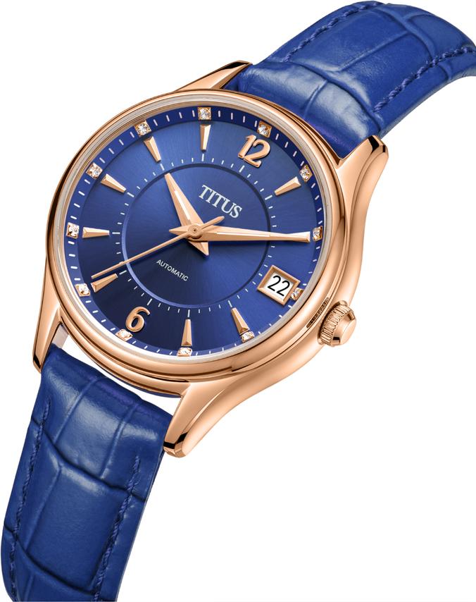 Exquisite三針日期顯示自動機械皮革腕錶 W06-03275-004