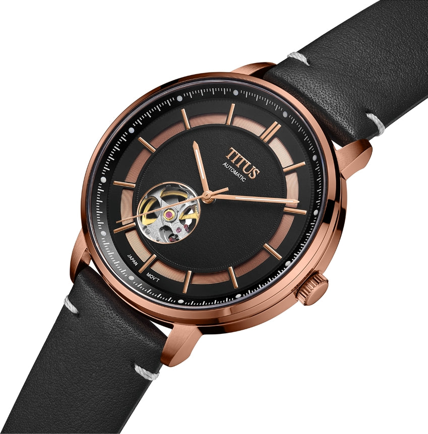 Enlight三針鏤空自動機械皮革腕錶 W06-03277-011